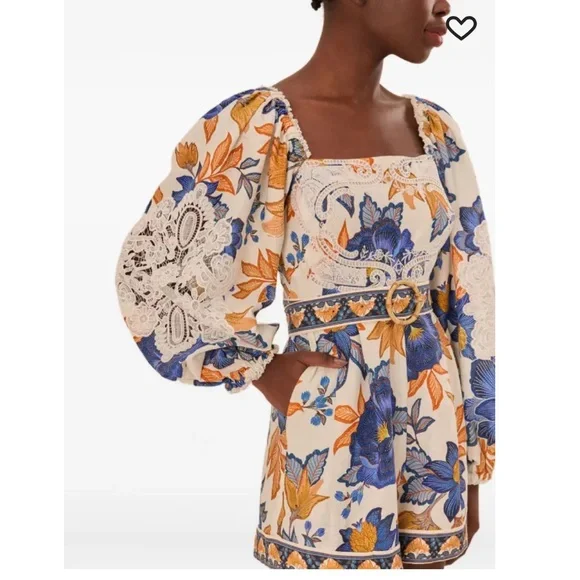 Farm Rio flowers lace jumpsuits summer flowers romper NWT - Picture 9 of 9